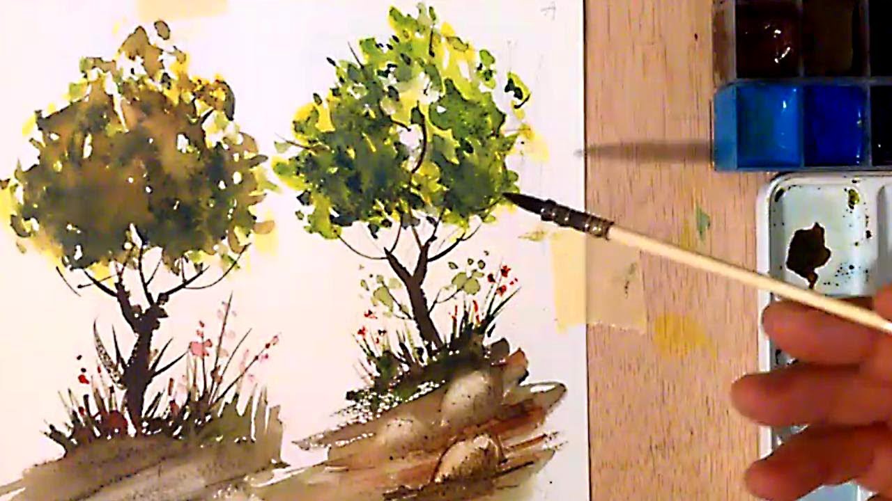 Acuarela. Como pintar Arboles - Watercolor. Trees