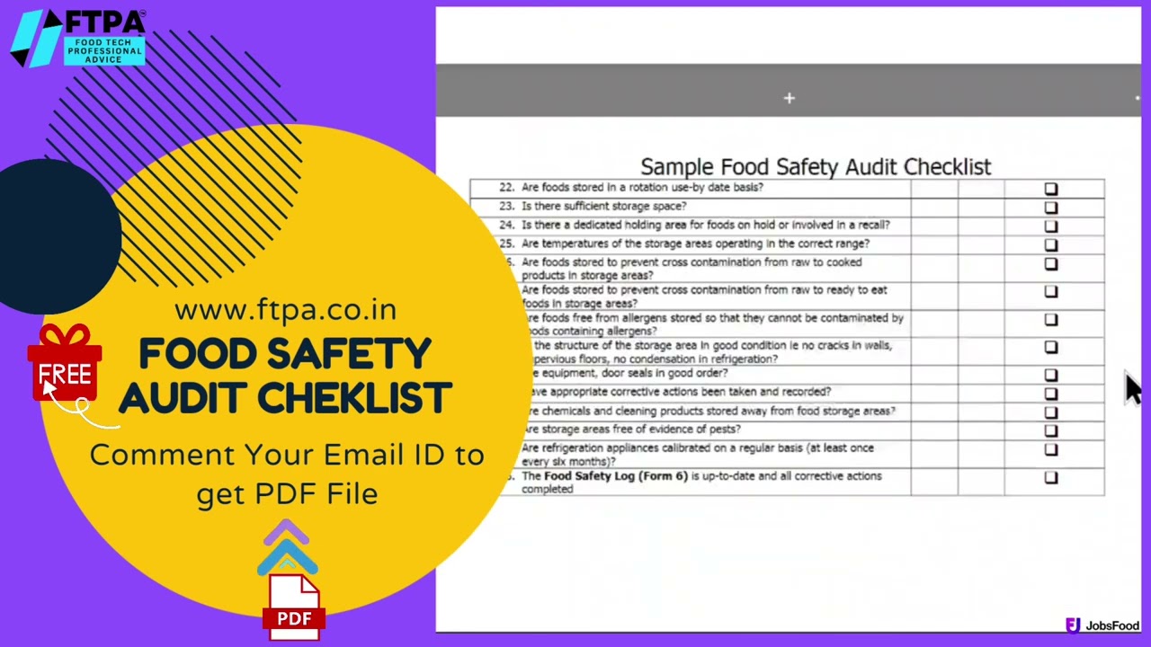 Free Food Safety Checklist of Internal Auditor