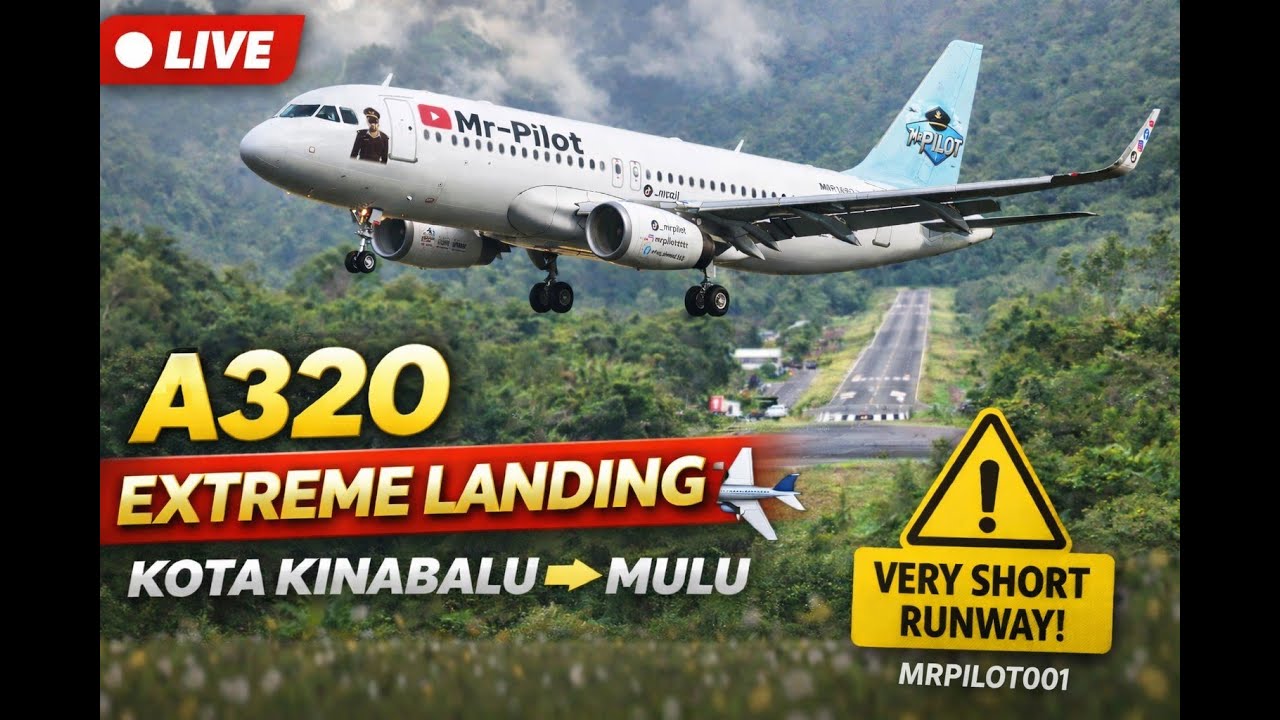 LIVE | A320 Extreme Landing 🛬 | Kota Kinabalu ➝ Mulu | Very Short Runway | MSFS 2024