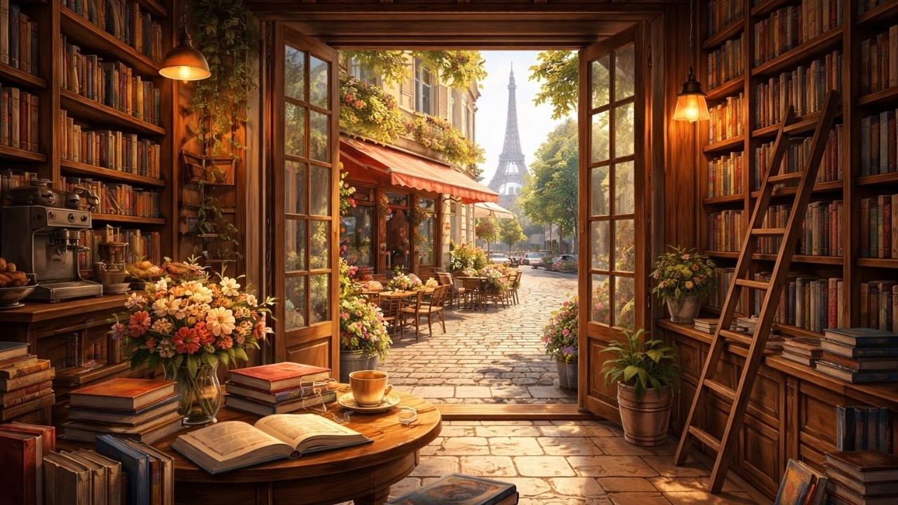 📚🌧️ Paris Bookstore White Noise Rainfall for Relaxation