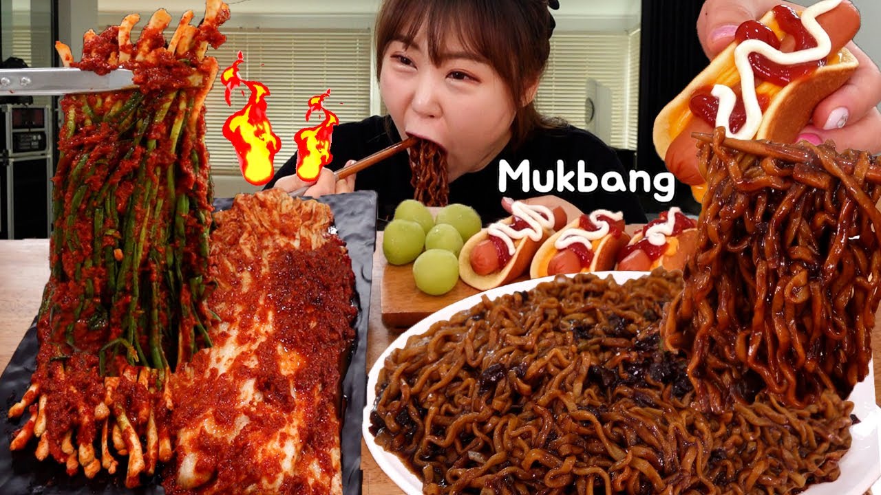 Mukbang | 🔥PALDO черная фасоль, хот-доги с очень острым SILVI KIMCHI