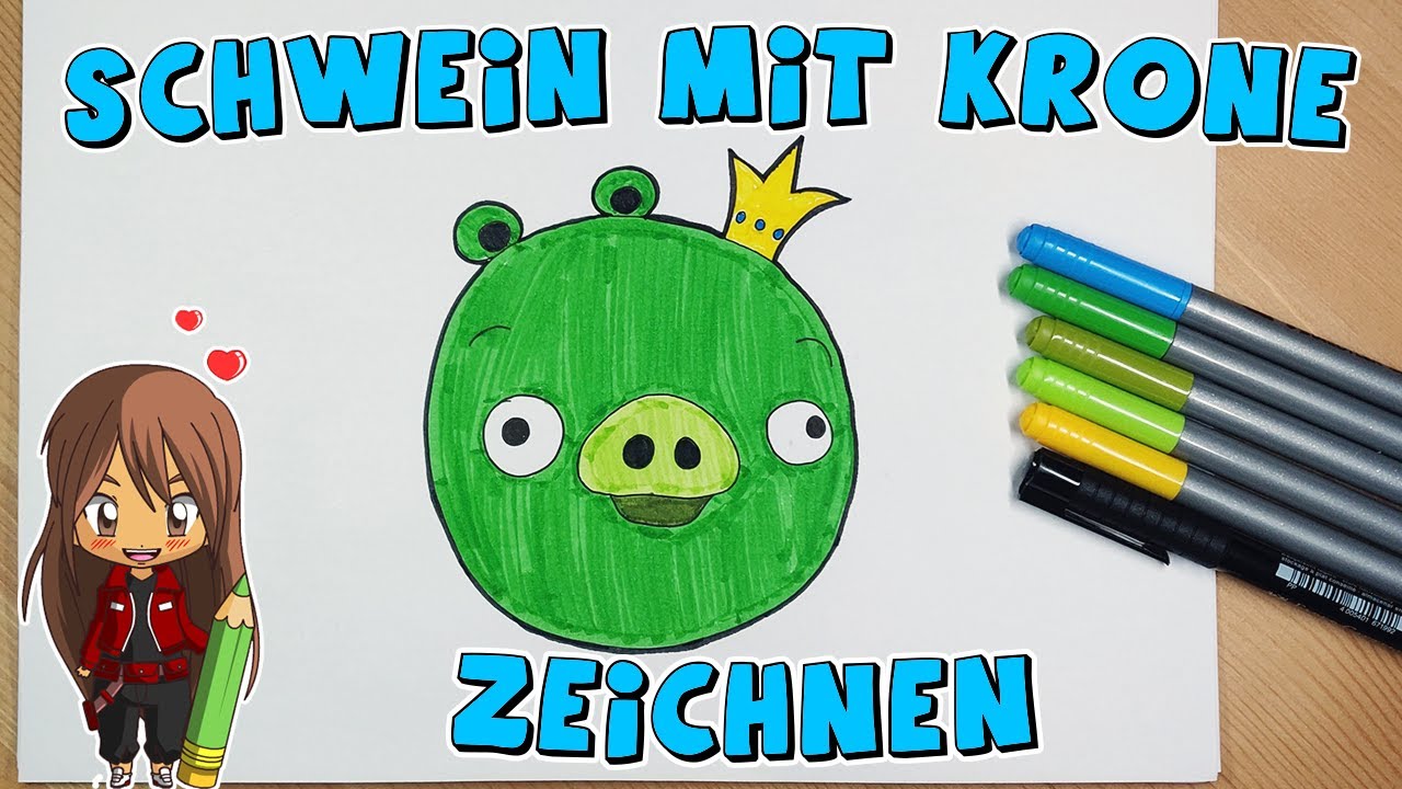 Schwein mit Krone aus Angry Birds einfach malen für Kinder | ab 6 Jahren | Malen mit Evi | deutsch