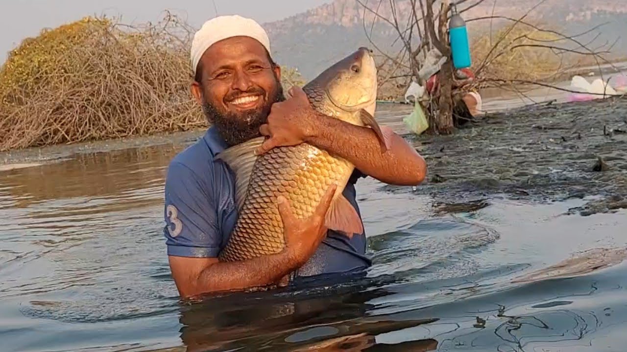 Unbelievable Fishing|Big Rohu Fish Catching in Krishna River We Used 6 Number Mustard Hook|Fishing