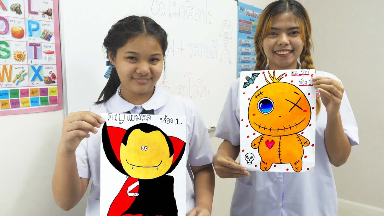 หนังสั้น | วาดภาพ+ภาพระบายสี ผีวันฮาโลวีน  | Drawing + coloring halloween ghost