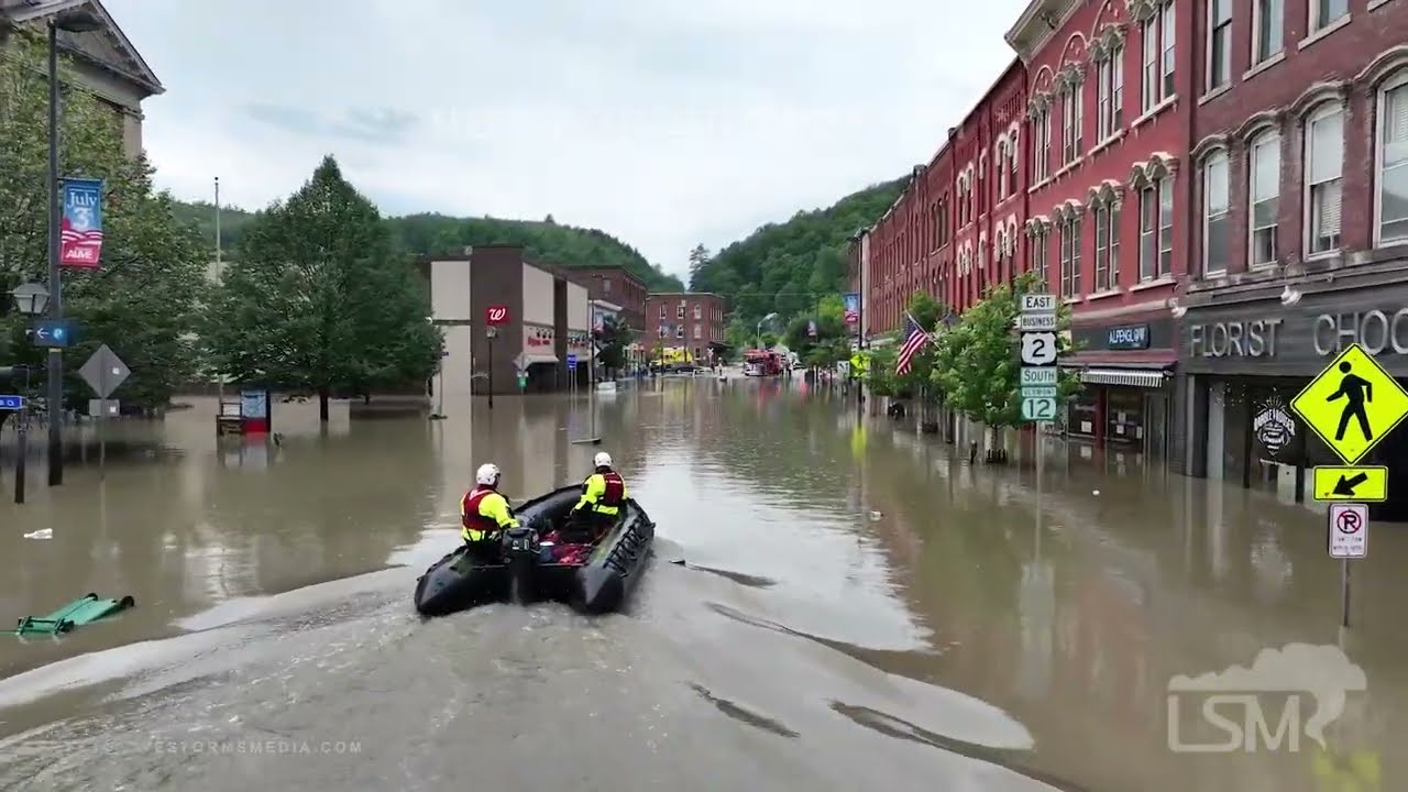 7-11-2023 Montpelier, VT Reservoir nearly overflowing -water rescues ongoing in VT capital