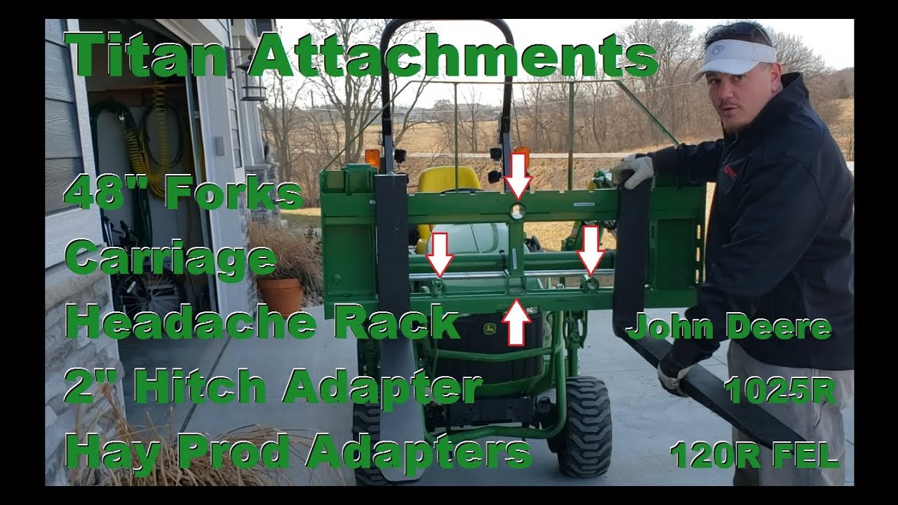 Titan Attachments - 48" Forks & Carriage w/ Headache Rack, 2" Hitch & Hay Prod Adapters
