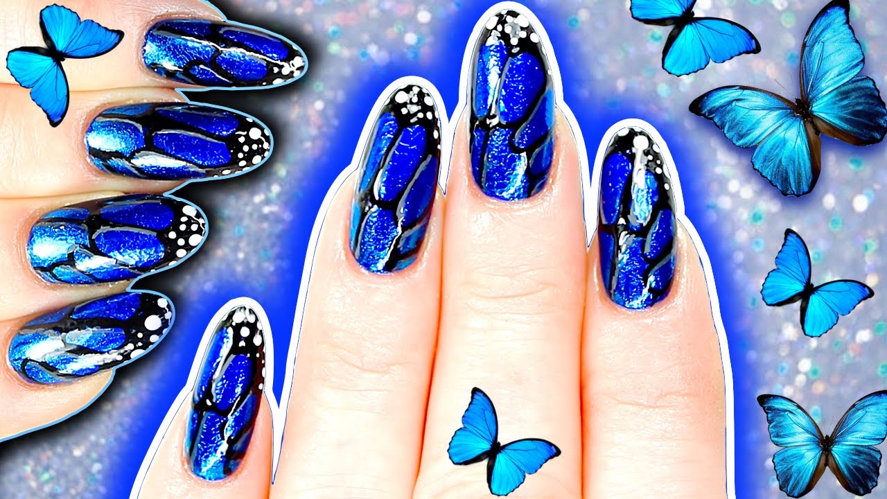 BUTTERFLY WING NAIL ART 🦋 BLUE FOIL CHROME GRADIENT NAILS | HOW TO APPLY NAIL FOIL 🦋