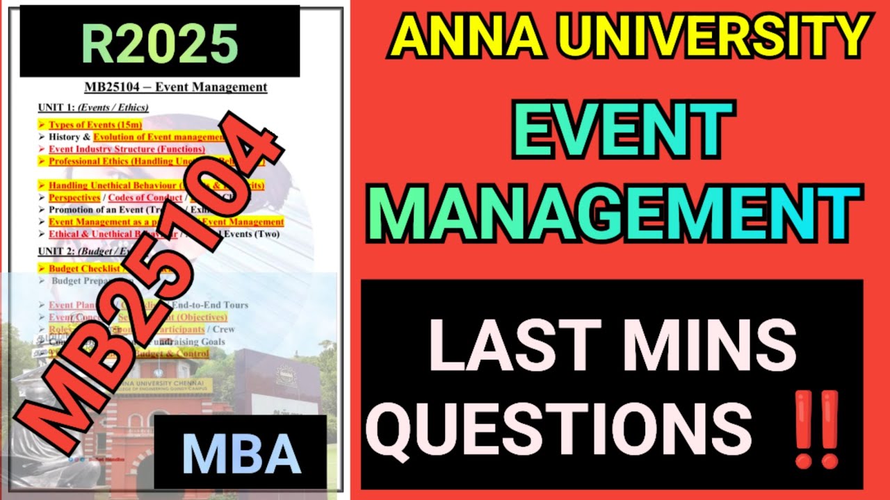 Event Management MBA Last Mins Questions| MB25104 Event Management| MBA Anna University| MB25104 |PG