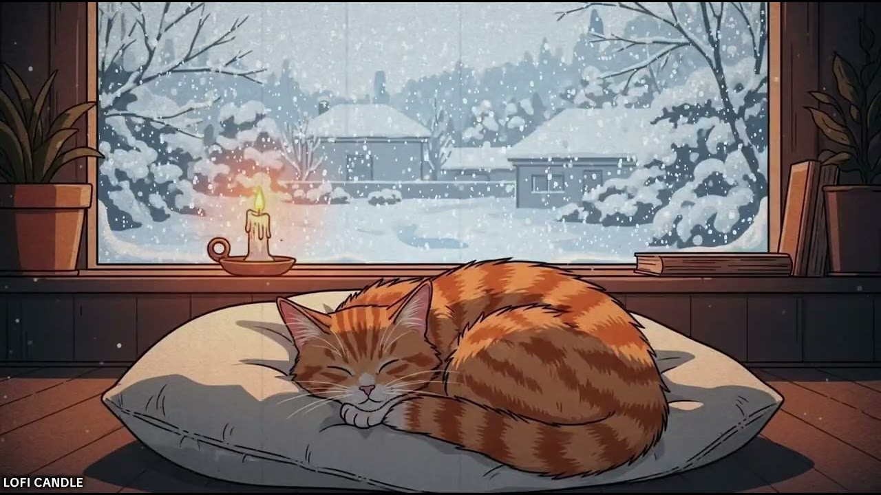 Sleeping Cat by the Window | Snow Lofi Ambience