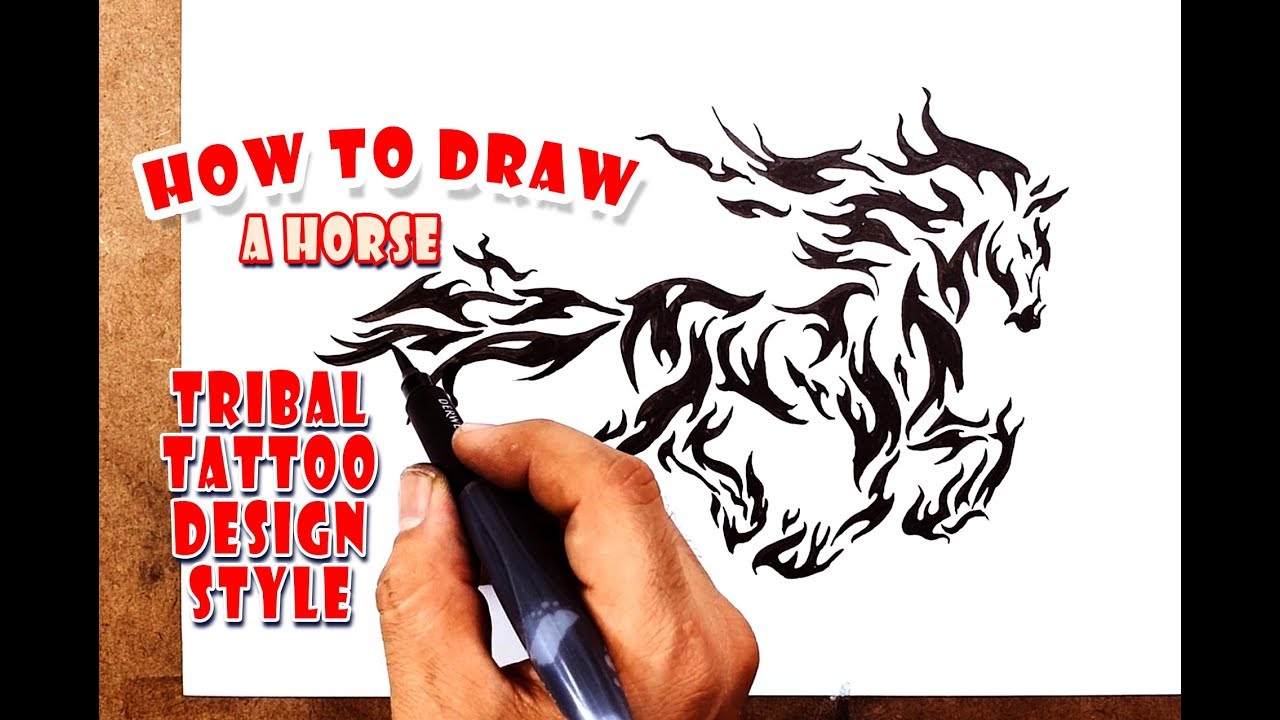 How to Draw a Horse - Tribal Tattoo Design Style Amazing