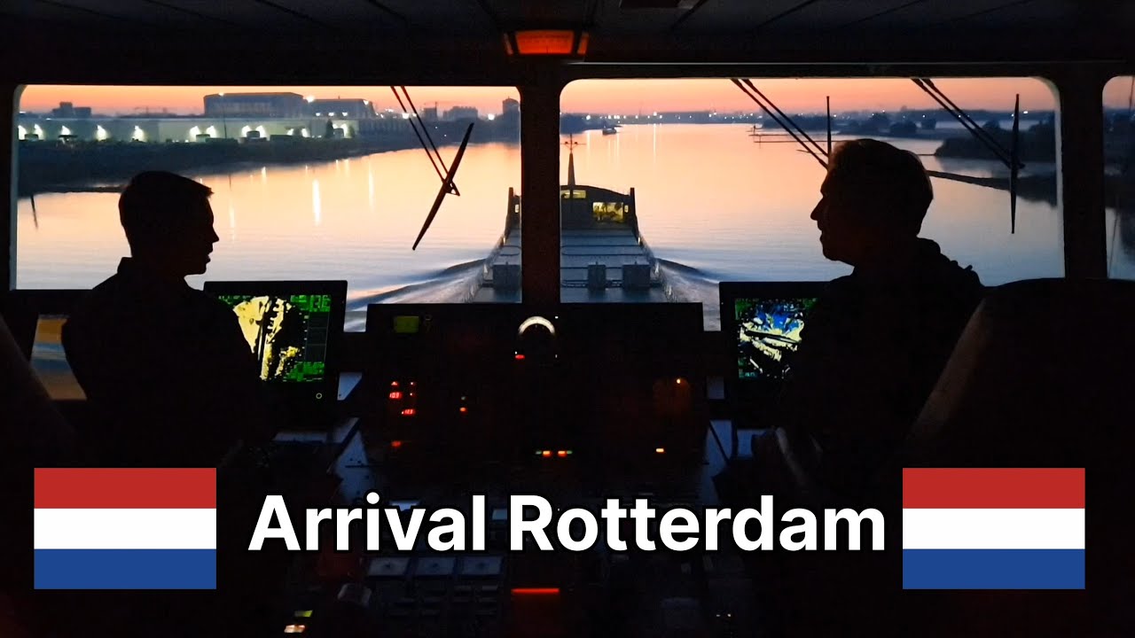 Mv Kwintebank arrival in Port of Rotterdam VHF radio communication -ship navigation time lapse video