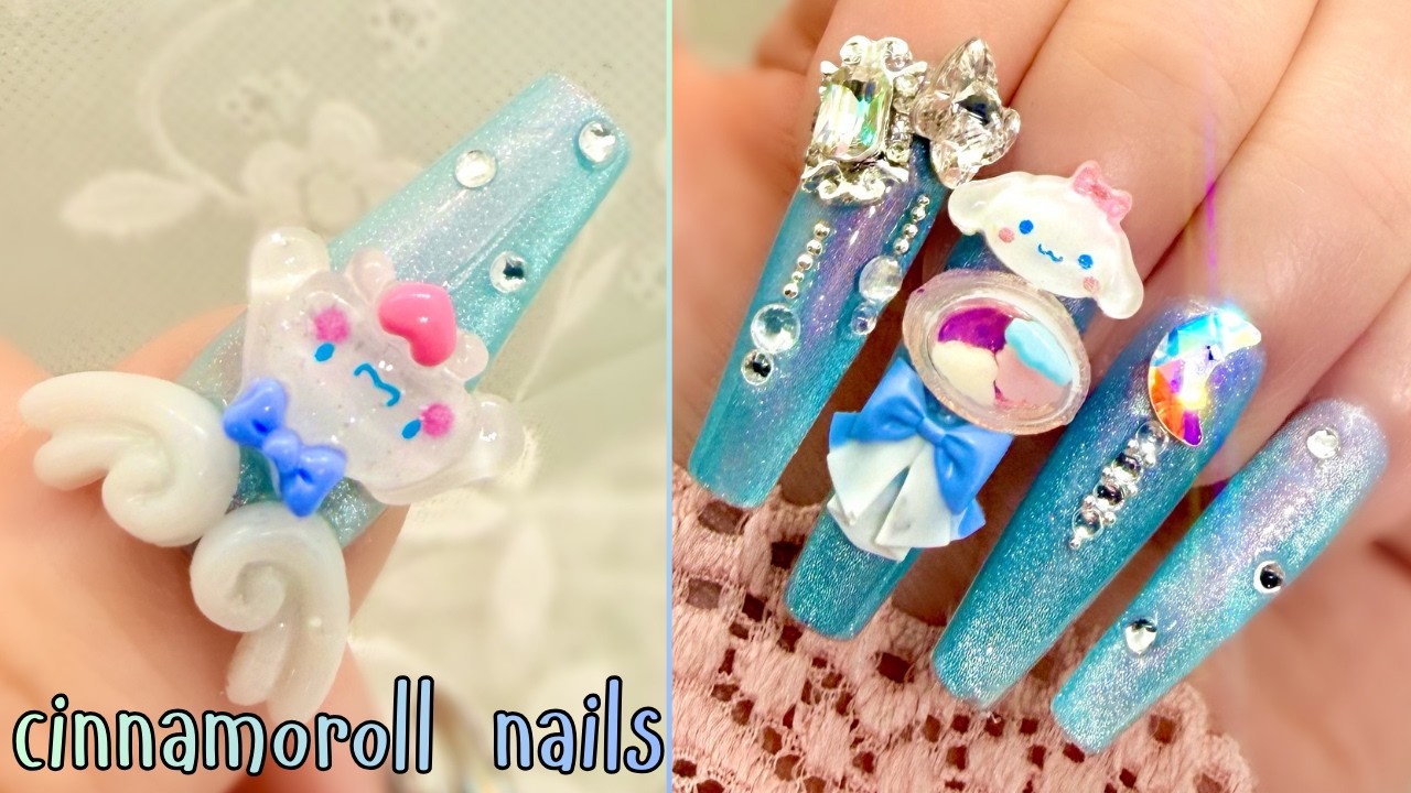 Sparkly Cinnamoroll Nail Art Design - Easy Cute Cinnamoroll Nail Art Tutorial - asmr - nail art