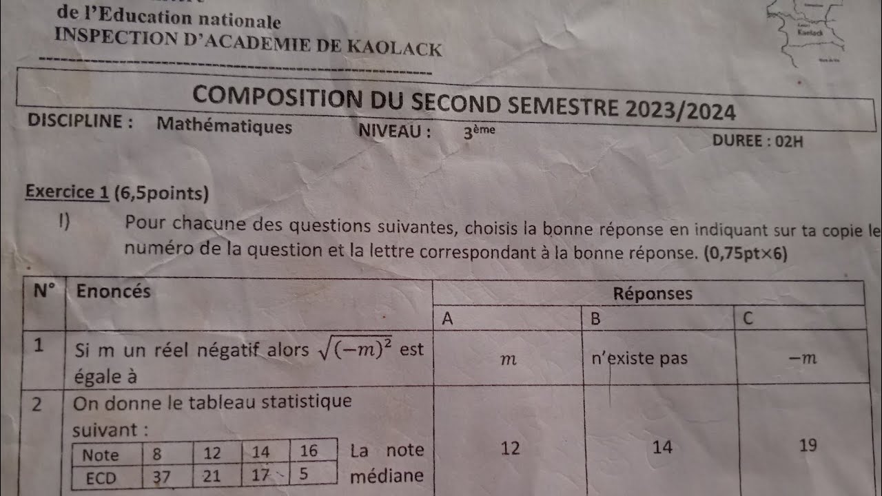 (Maths/3ÈME): Composition de Maths du second semestre en classe de 3ÈME.