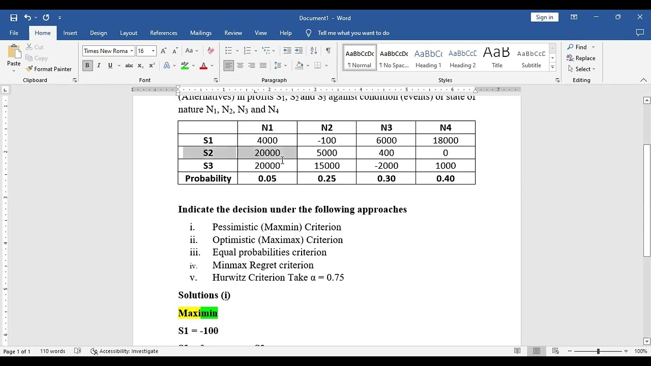 Decision Making Under Uncertainty Conditions