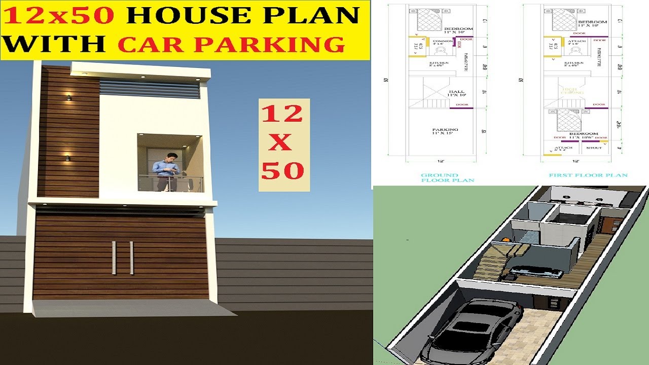 12X50 house plan with Car parking and elevation|[12 x 50]house map|12*50 plan with HD interior video