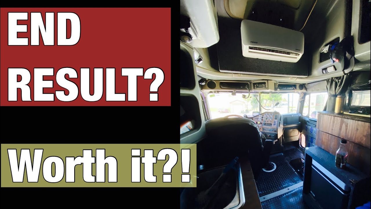 Truck driver puts a house mini Split ac unit into big rig. Pioneer 9k btu install into freightliner