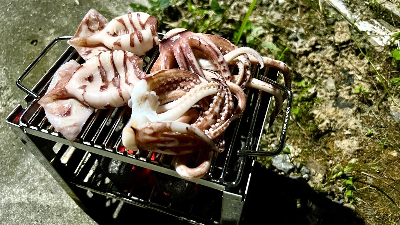 庭で屋台の炭火イカ焼きを再現してタコハイ飲む！