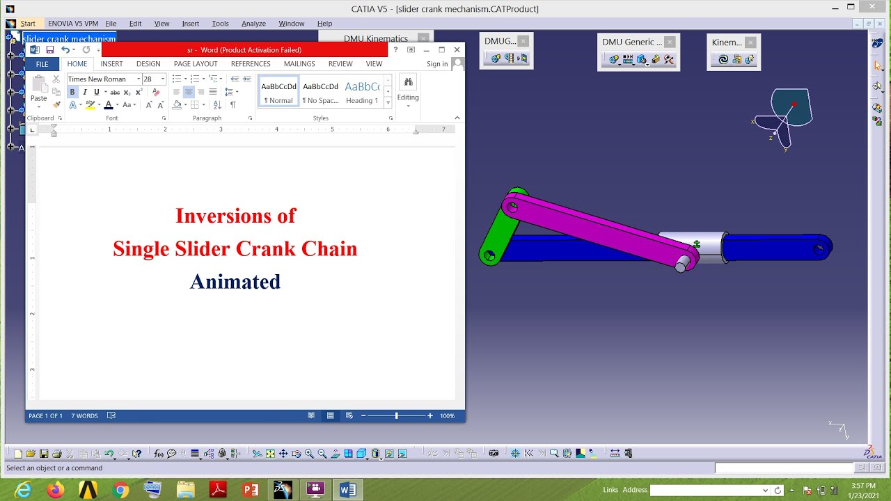 Design of slider Crank Mechanism in CATIA V5: Animated Inversions