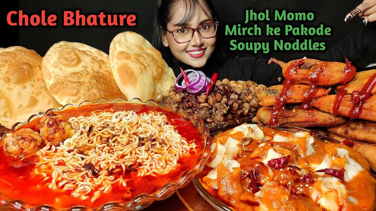 Eating Jhol Momo , Soupy Noddles, Mirch ke Pakode | Big Bites | Asmr Eating | Mukbang