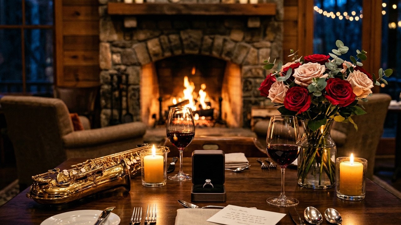 Romantic Saxophone Night by the Fireplace | Cozy Love Ambience & Marriage Proposal