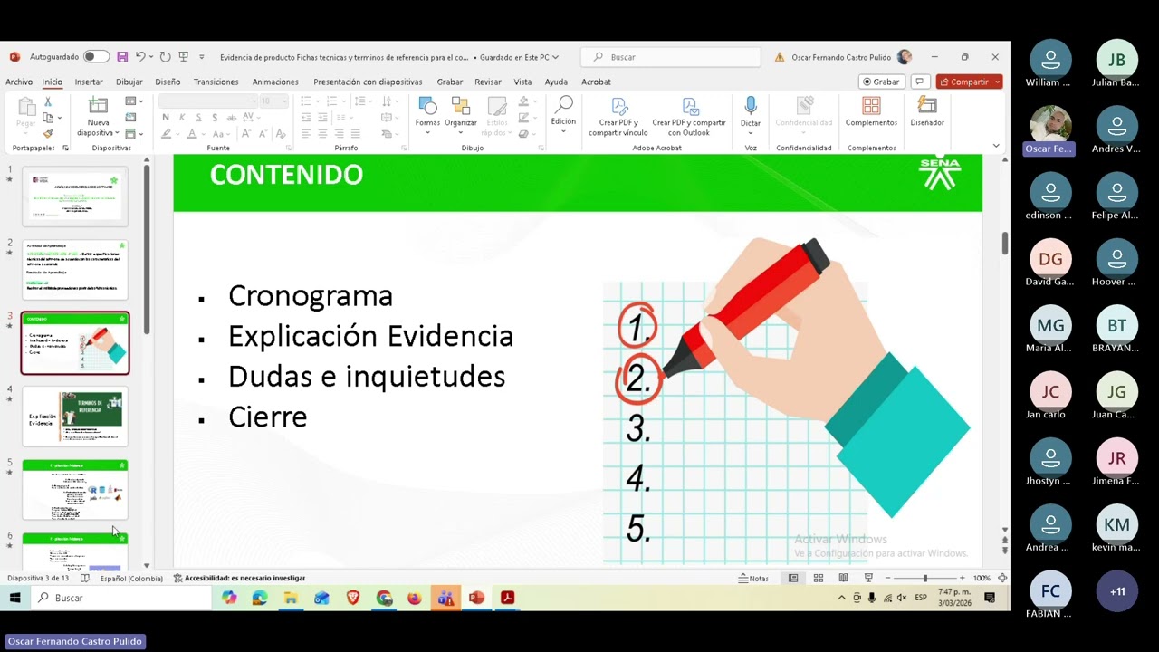 Grabación de la reunión de Sesión en linea  Evidencias de Producto Ficha técnica de los productos re
