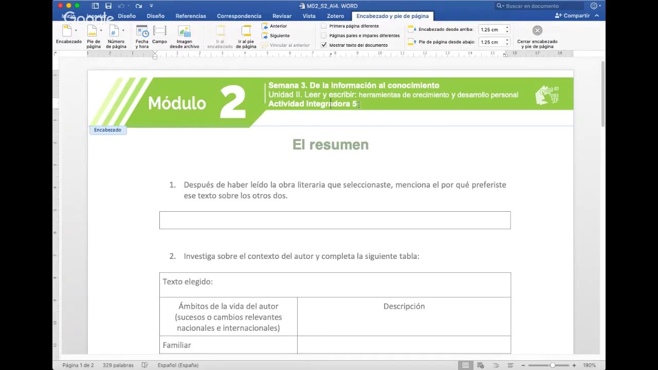Módulo 2. Semana 2. Actividad 4. El resumen | Prepa en Línea SEP