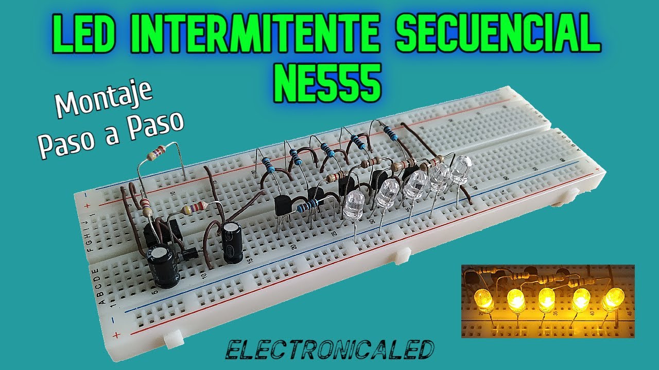 Intermitente LED secuencial con NE555. Fácil de hacer.