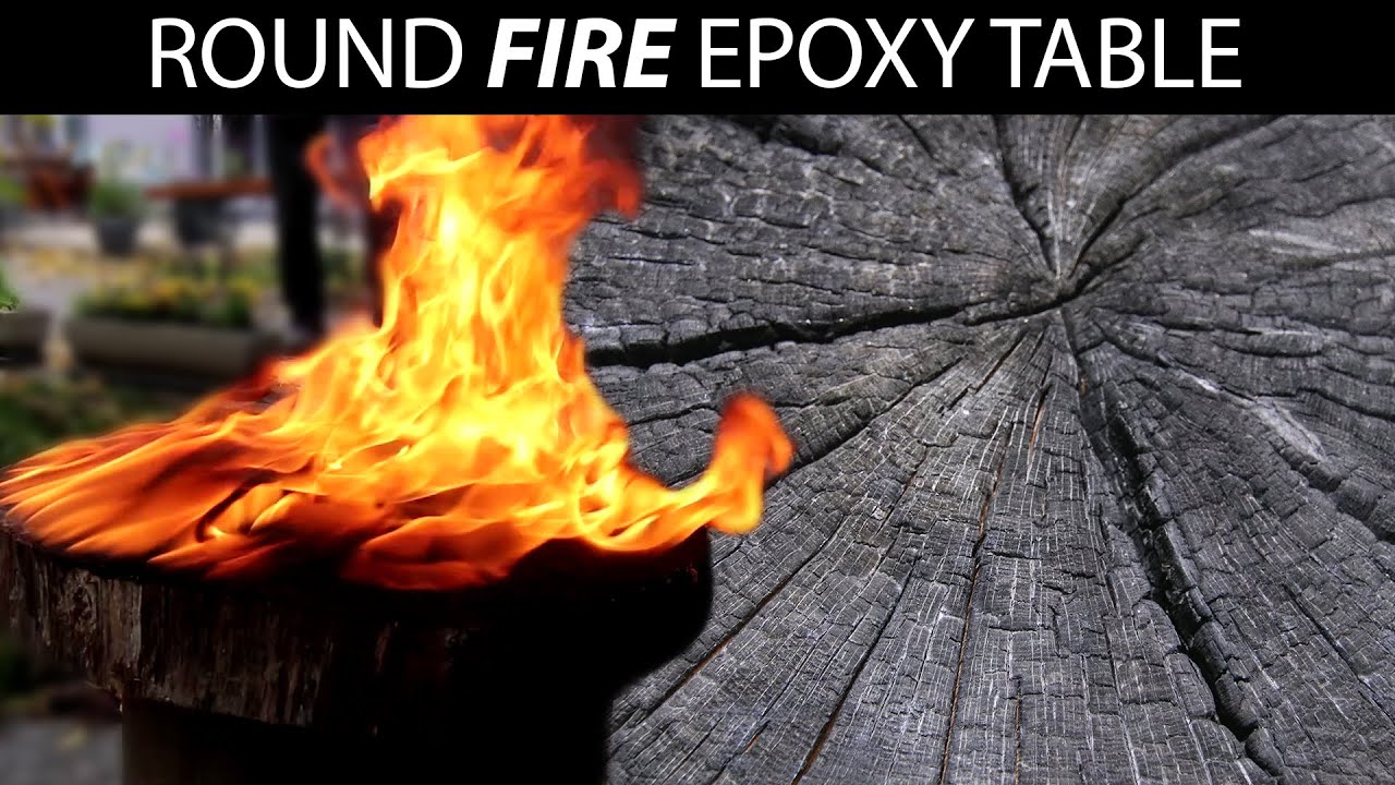 Round Fire Epoxy Table - Woodworking - Oak shou sugi