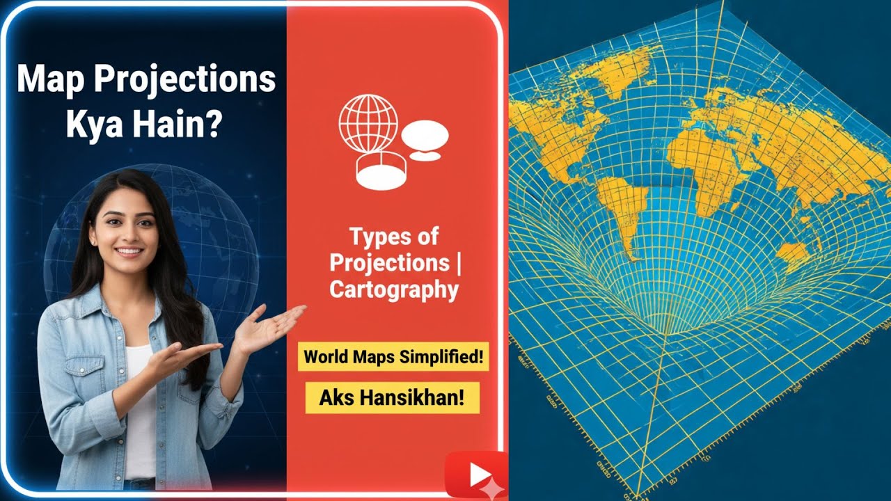 Map Projections Kya Hain? | Cylindrical, Conic, Azimuthal Projections Samajhiye | Map Projections