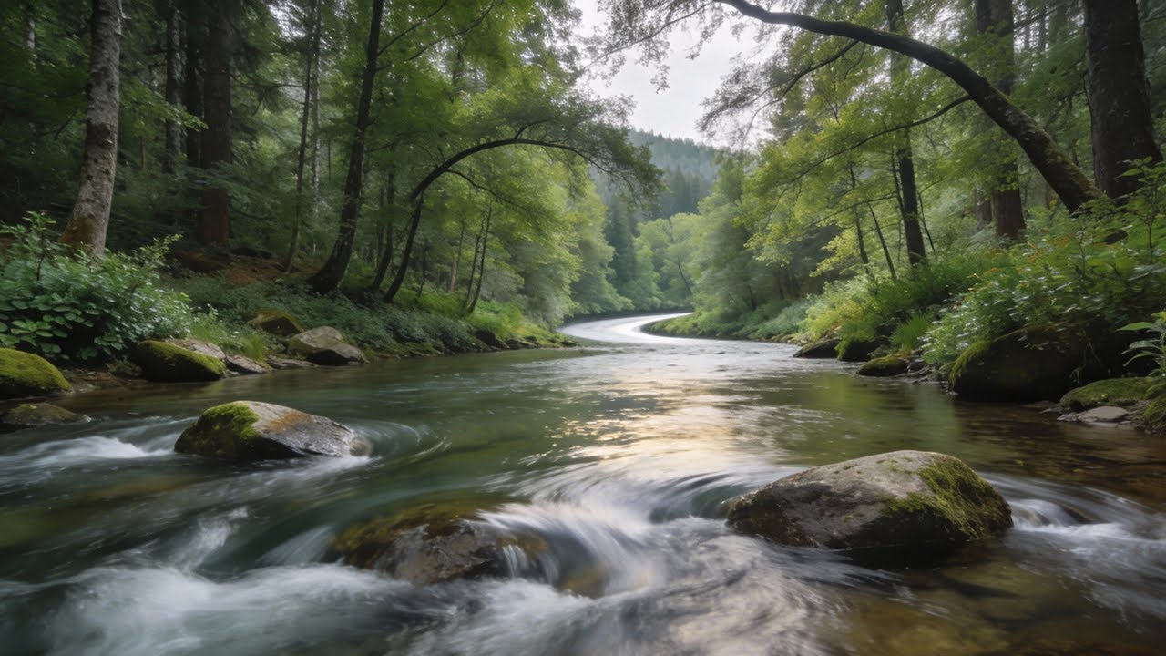 Nature Sounds in Green Forest, Beautiful Stream with Birds Chirping,Forest Sounds for Sleep & ASMR 1