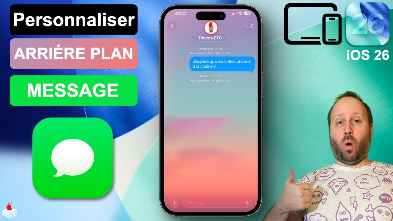 Change le fond d’écran dans Messages iPhone (iOS 26)