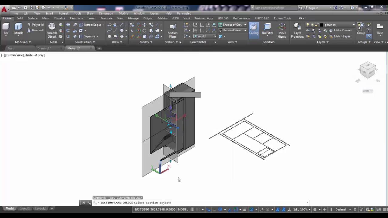 Autocad - Kesit G&ouml;r&uuml;n&uuml;ş &ccedil;ıkarma (İ&ccedil; mimari)
