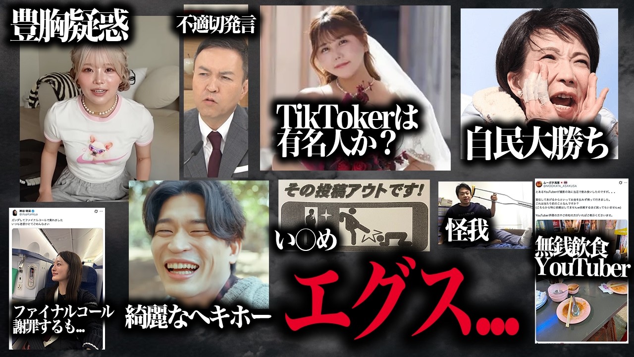 【週刊ニュース】TikTokerが一般人扱いに怒り/ファイナルコール謝罪/豊胸疑惑/玉川ヤバい/選挙自民大勝ち/イ⚫︎メポスター/無銭飲食YouTuber/綺麗なヘキホー
