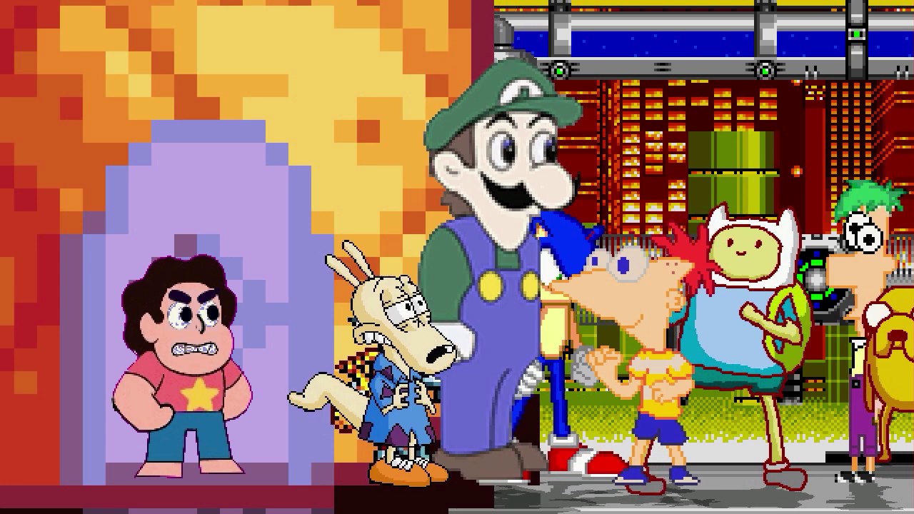 AN Mugen Request #1600: Spongebob, Steven, Rocko, ChesterC. VS Phineas,Ferb, Finn,Jake, Weegee,Sonic
