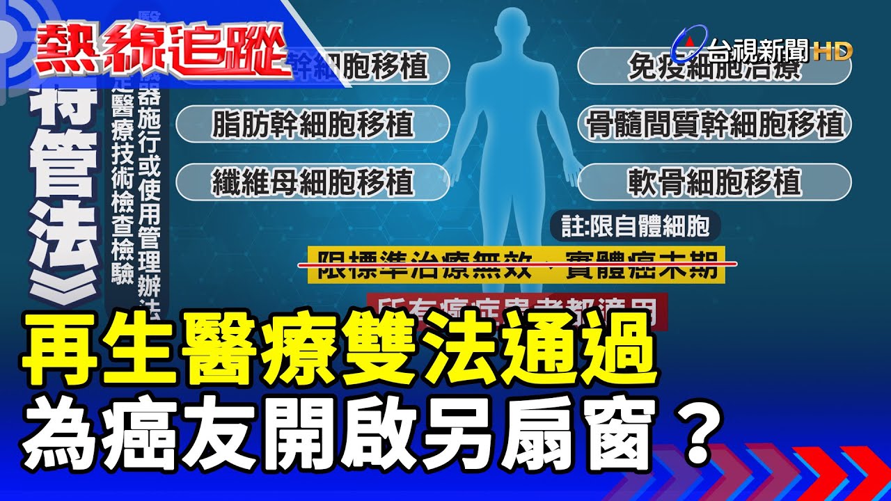 再生醫療雙法通過 為癌友開啟另扇窗？ 【熱線追蹤】