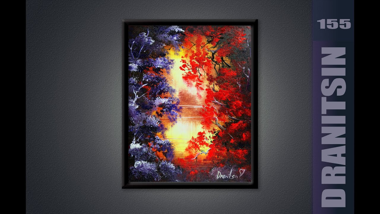 Acrylic Painting: Luminous Violet and Red Trees with Oval Brush Technique