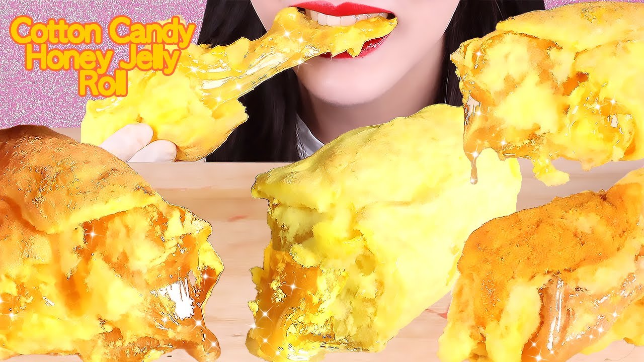 ASMR 🍯 GOLD COTTON CANDY HONEY JELLY ROLL *소리보장* 금 솜사탕 꿀젤리 롤 먹방, 금꿀이 좔좔~ 솜사탕꿀젤리 MUKBNG