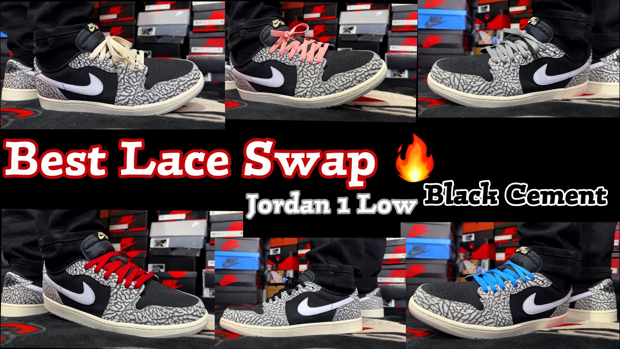 BEST LACE SWAP / Jordan 1 Low Black Cement - Elephant Print