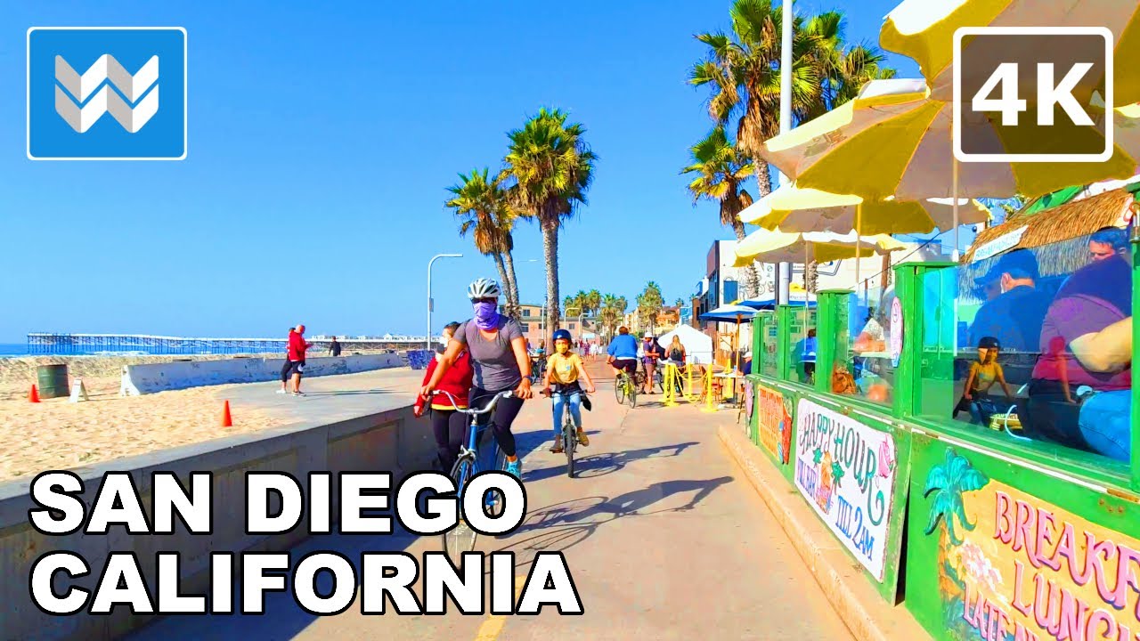 [4K] San Diego Bike Ride - Mission Beach to Pacific Beach California - Virtual Cycling Tour 🎧