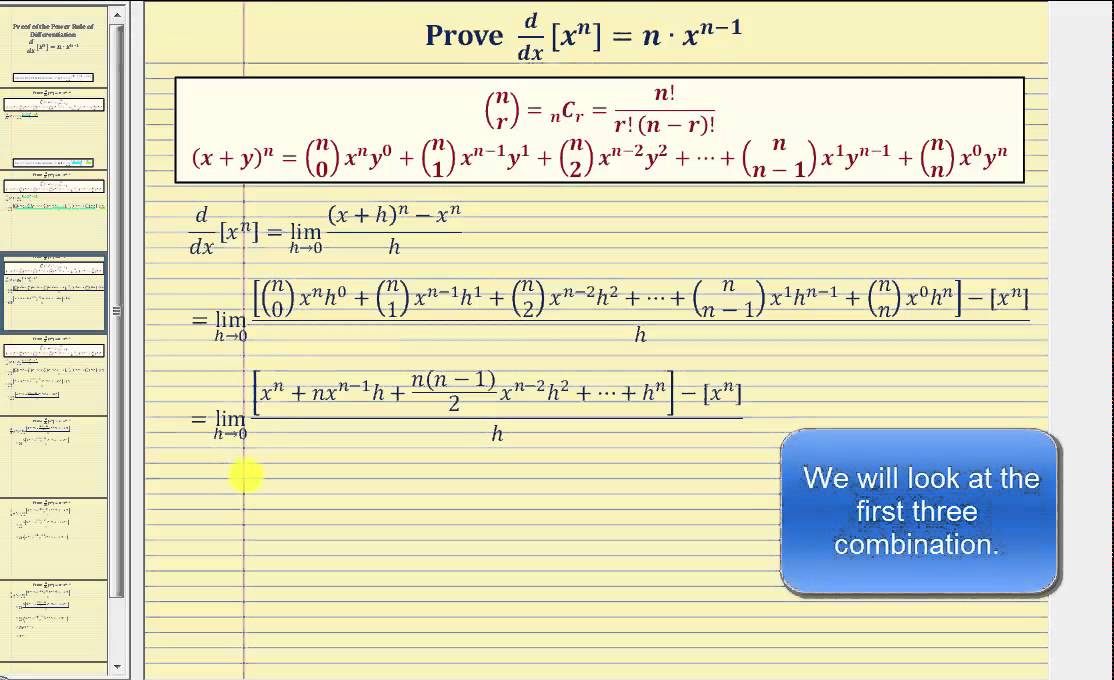 Proof - The Power Rule of Differentiation