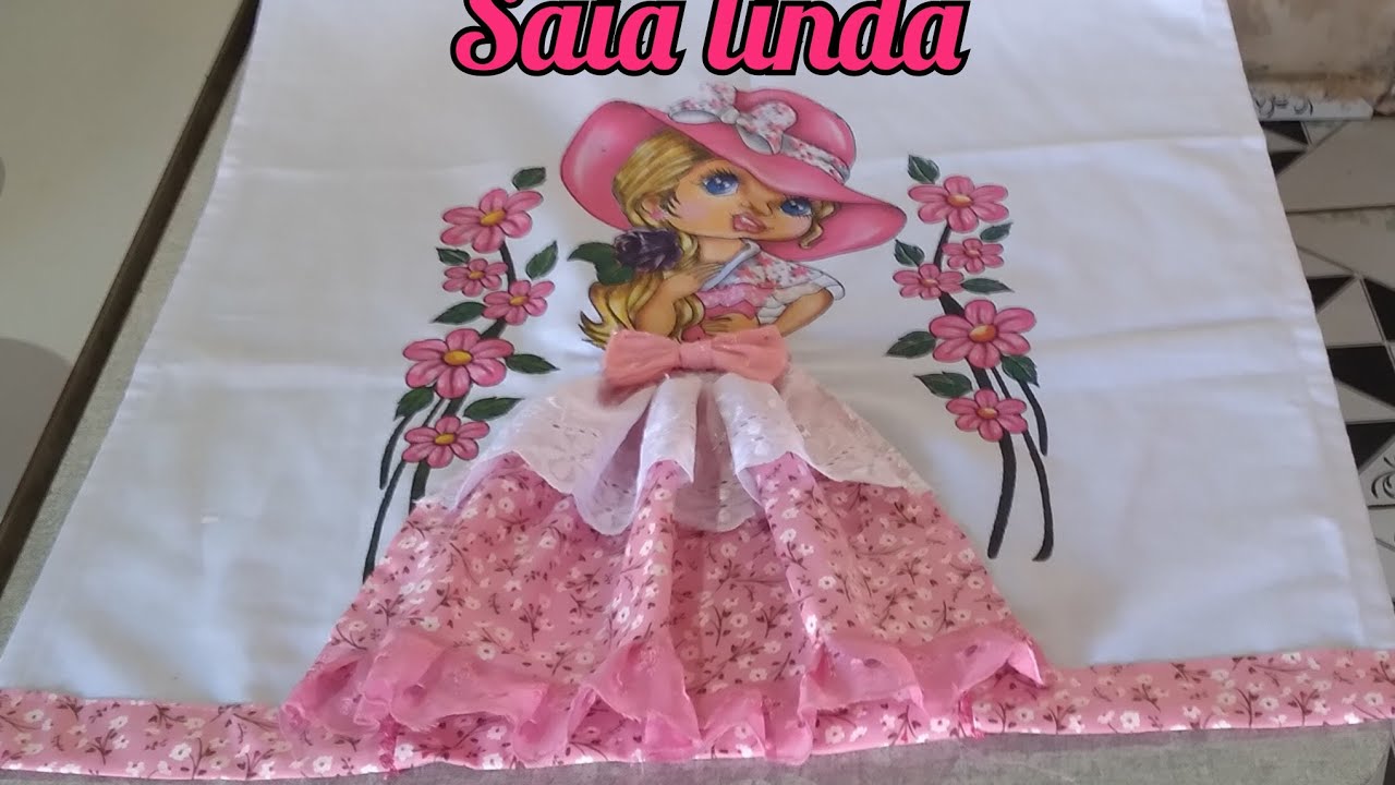 FAZENDO  SAIA DE  TECIDO PARA BONECA PINTADA EM PANO DE PRATO PASSO A PASSO A ❤❤❤