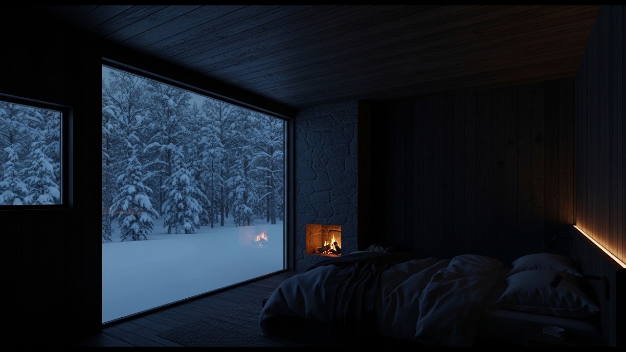 ❄️ ULTIMATE Winter Snowfall & Soft Jazz Cozy Cabin Ambience with Fireplace Sounds for Deep Sleep!