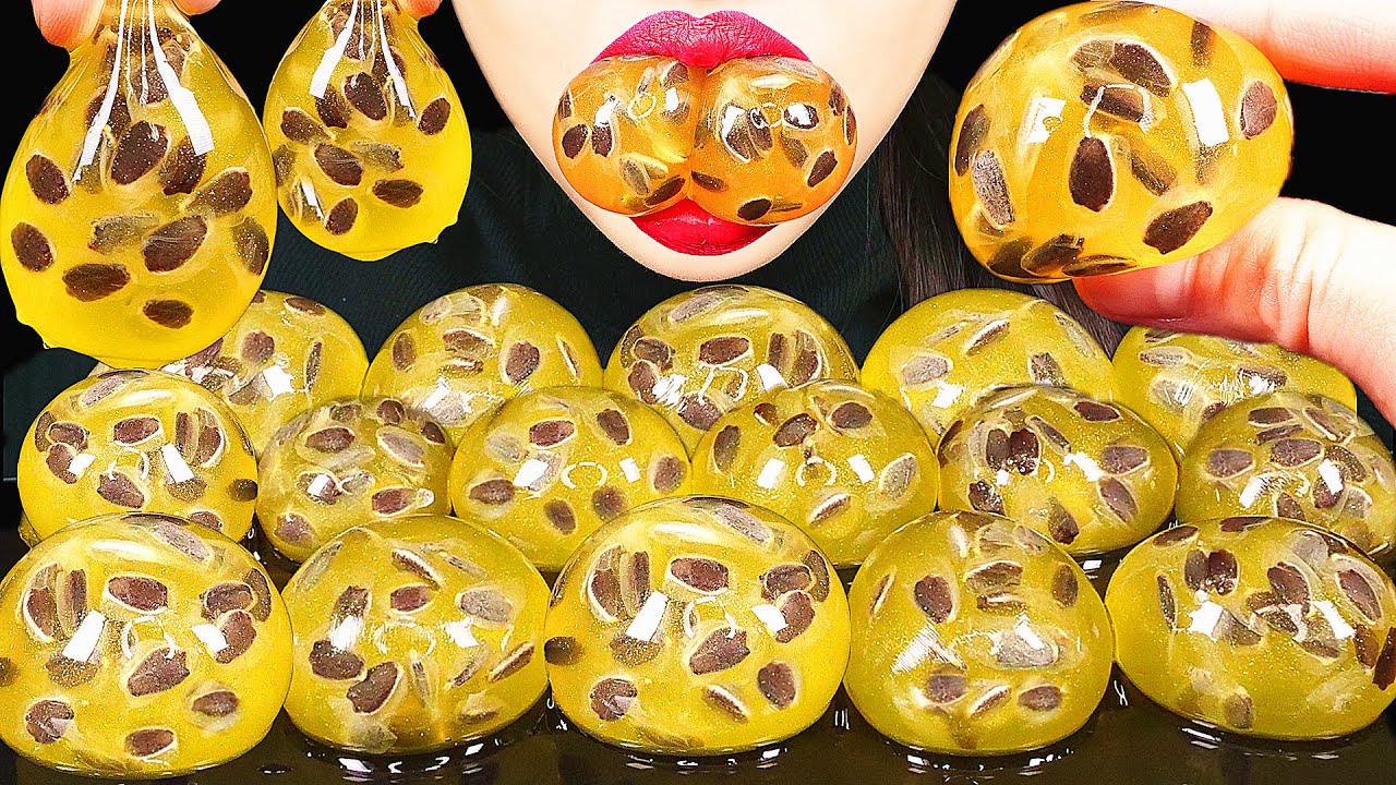 ASMR EDIBLE WATER BOTTLES HOW TO MAKE PASSION FRUIT GIANT POPPING BOBA *NO PLASTIC* EATING SOUNDS 먹방