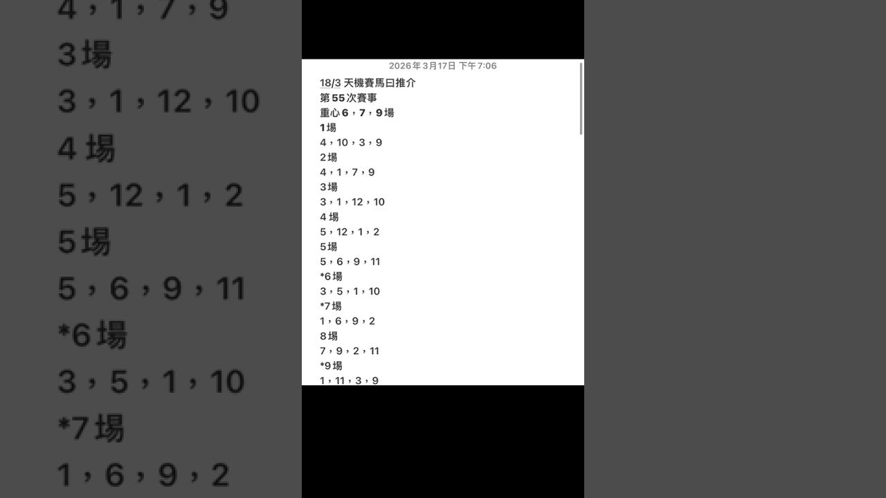 🐎【天機賽馬推介18/3/2026香港賽馬日｜賽馬預測｜racinghorse711｜Szemei711 
