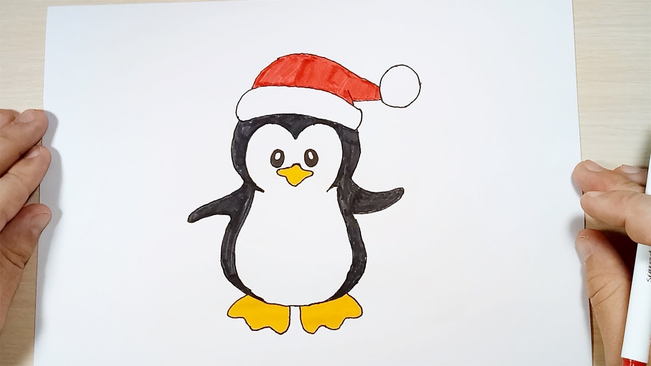 How to draw a cute penguin for Christmas