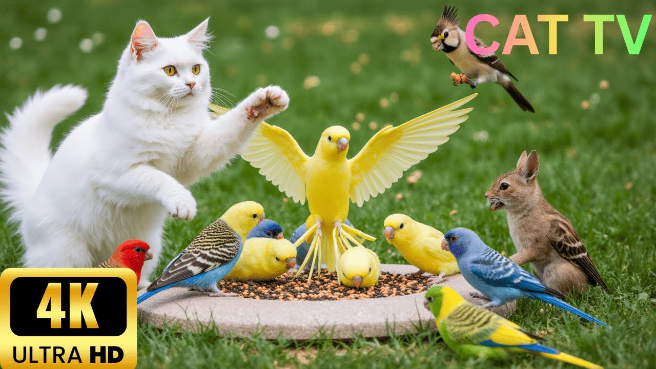Cat TV for Cats to Watch 😺 Cute Forest Friends – Birds and Squirrels in Autumn 🐦🐿 4 Hours(4K HDR)