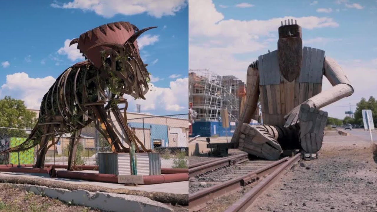 Какова история этих деревянных и металлических статуй в районе Грэнари в Солт-Лейк-Сити?