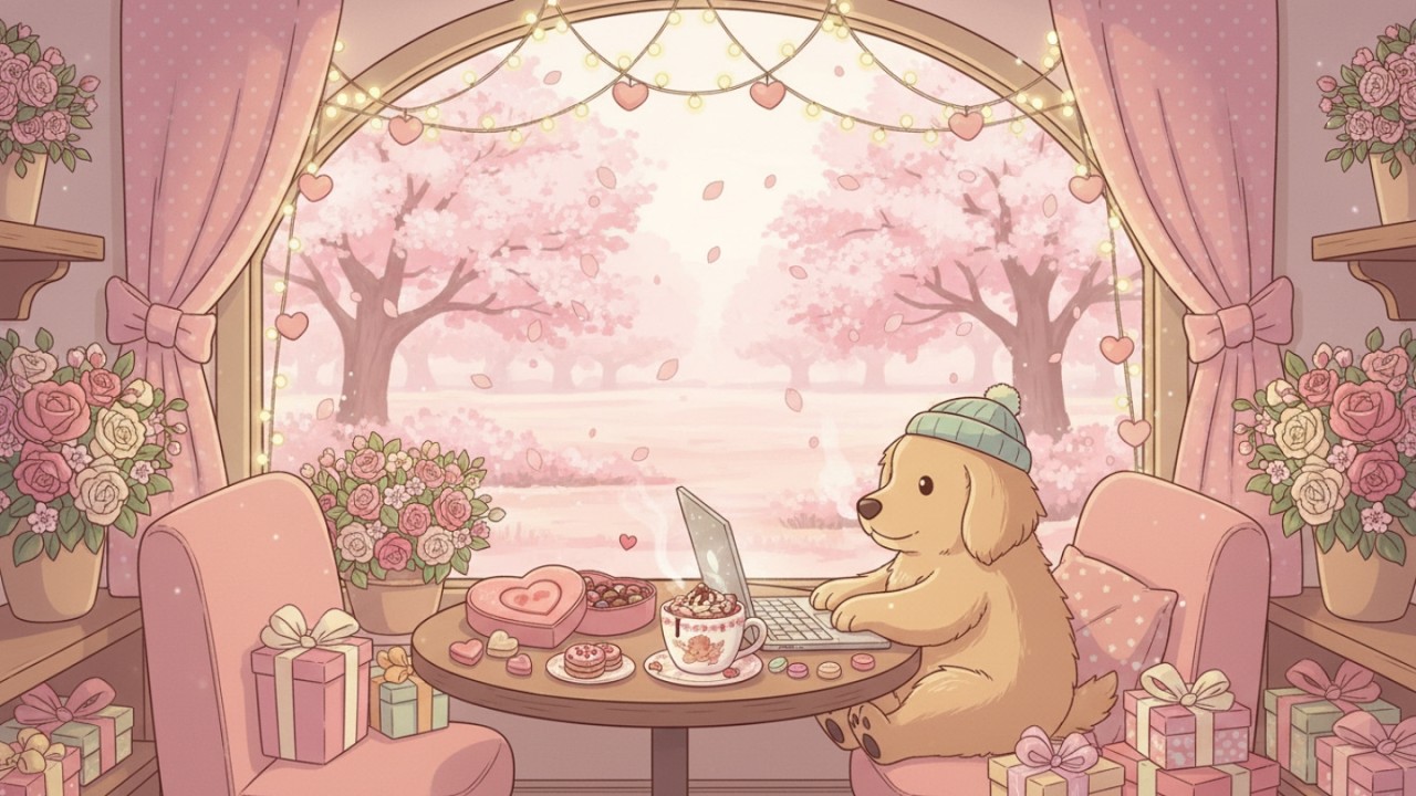 Woofi’s Valentine Day Cozy Lofi 💖 Cozy Lofi Music for Chill & Relax ☕🌸 Soft Romantic Spring Vibes