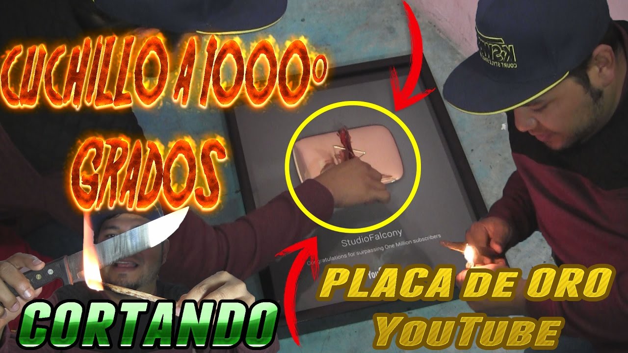 Cortando PLACA de ORO YouTube con un CUCHILLO A 1000&ordm; GRADOS!!  EXPERIMENTO