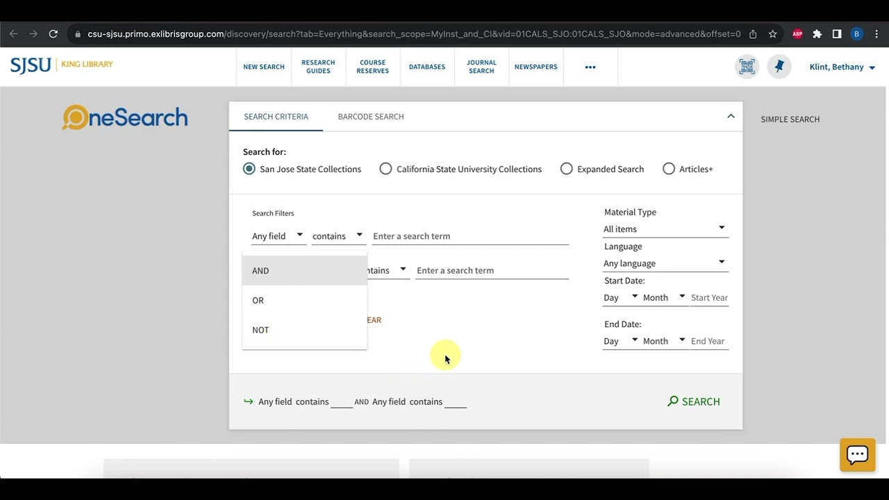 Using Advanced Search Options